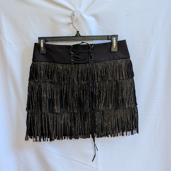 POSTER GIRL Dresses & Skirts - POSTER GIRL Black and Gold Fringe Mini Skirt